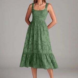 Azazie Alissa - Eucalyptus A-Line, Floral Burnout Dress